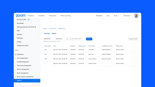 Assign client and project codes