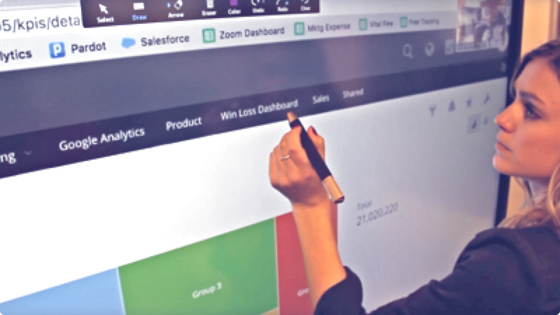 Woman using an interactive display