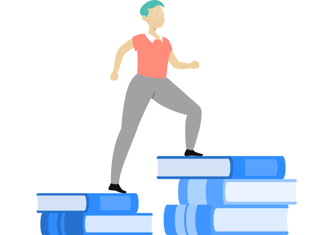 攀登书本楼梯的女士