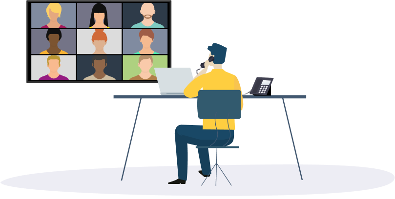 在办公桌前参加 Zoom 会议的人