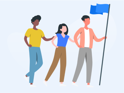 拿著旗子的一群人