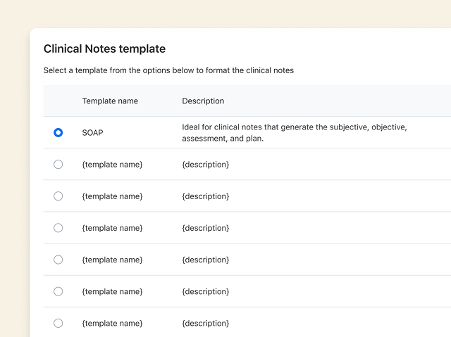 Multiple clinical note templates