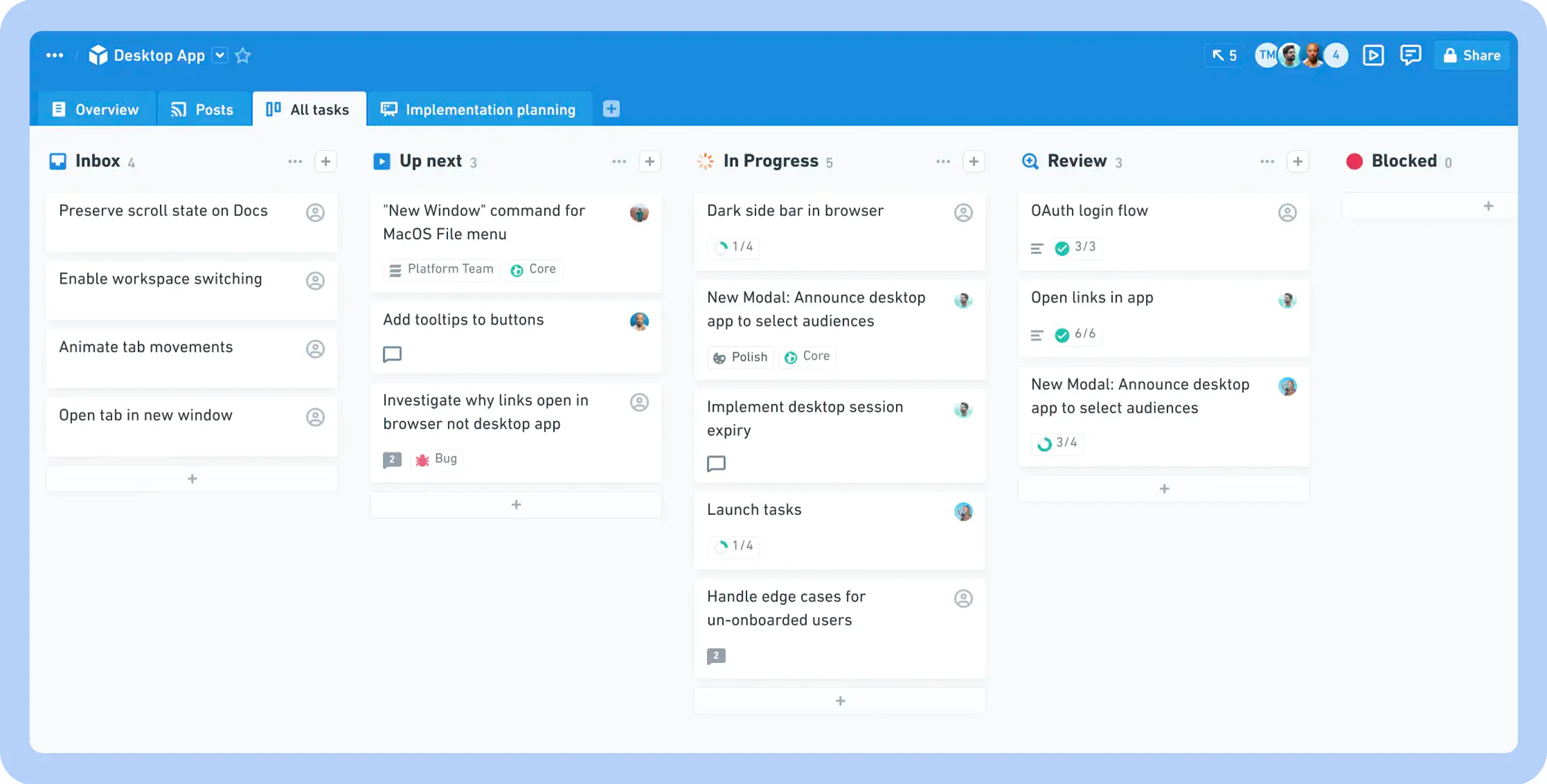 Screenshot of Whimsical task management screen.