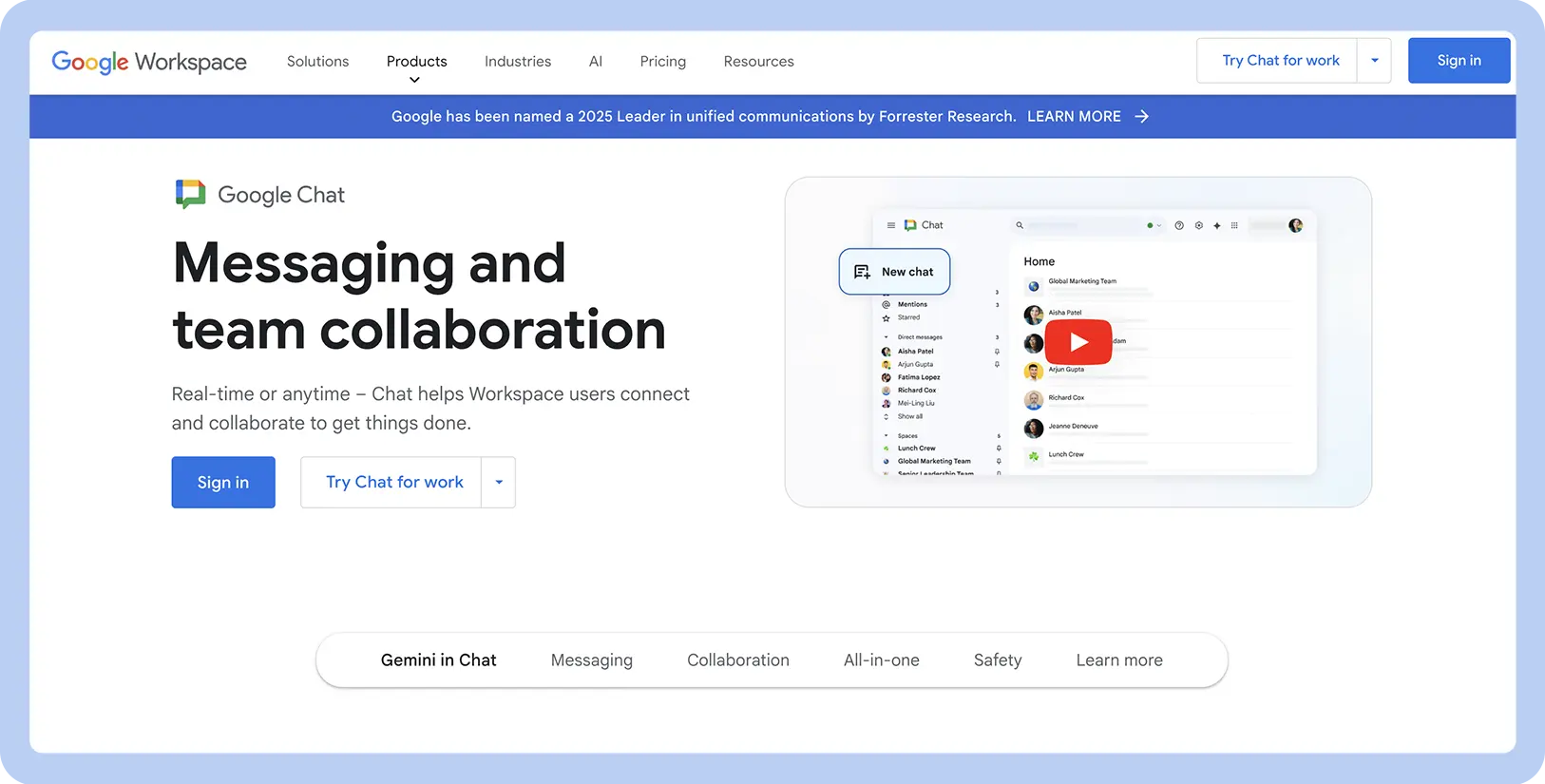Screenshot of Google Chat website