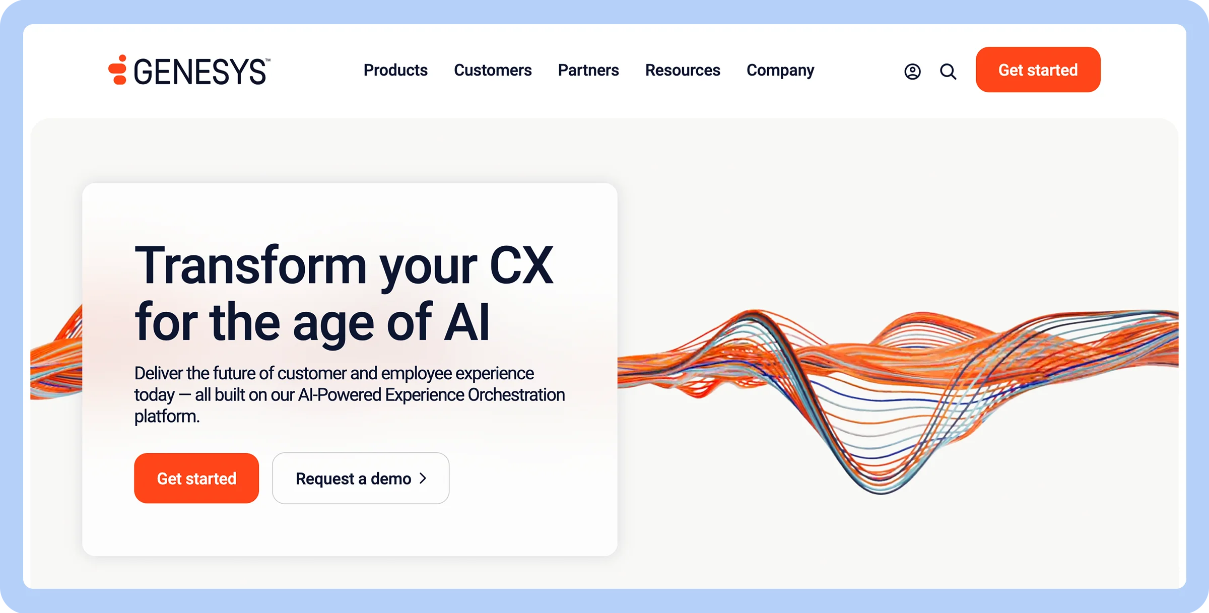 Stylized screenshot of Genesys’s homepage with abstract design