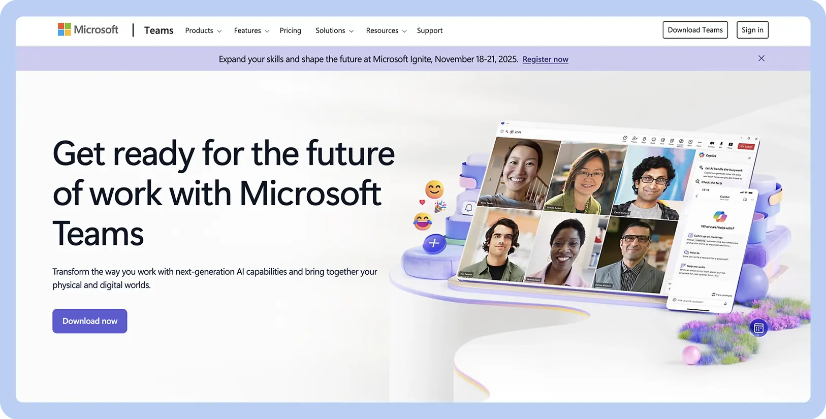 Screenshot of Microsoft Teams website