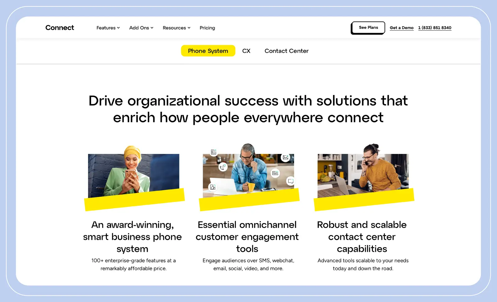 Stylized screenshot of the GoTo Meeting website landing page, showcasing the different features offered by the platform.