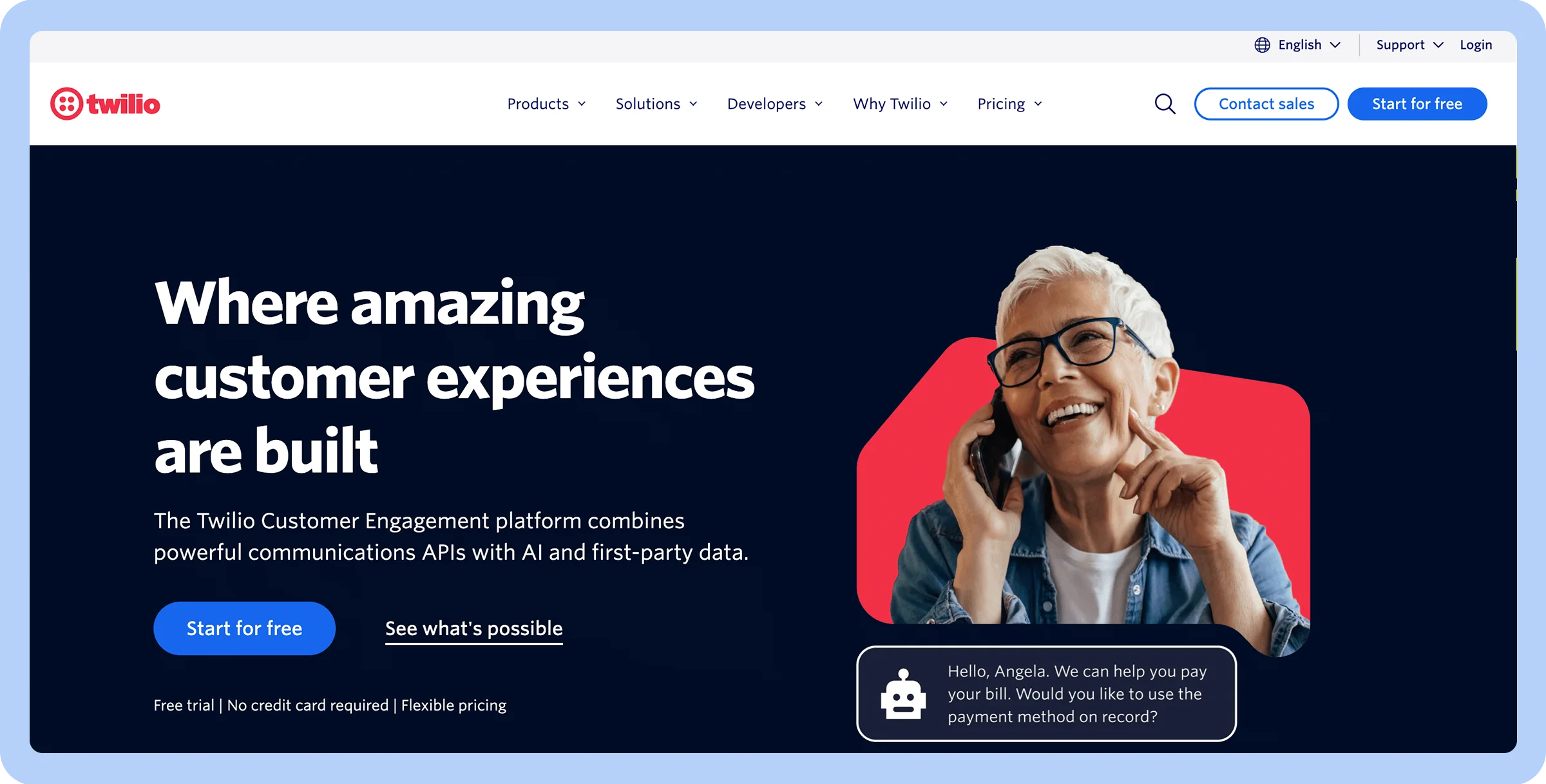 Stylized screenshot of Twilio’s homepage.
