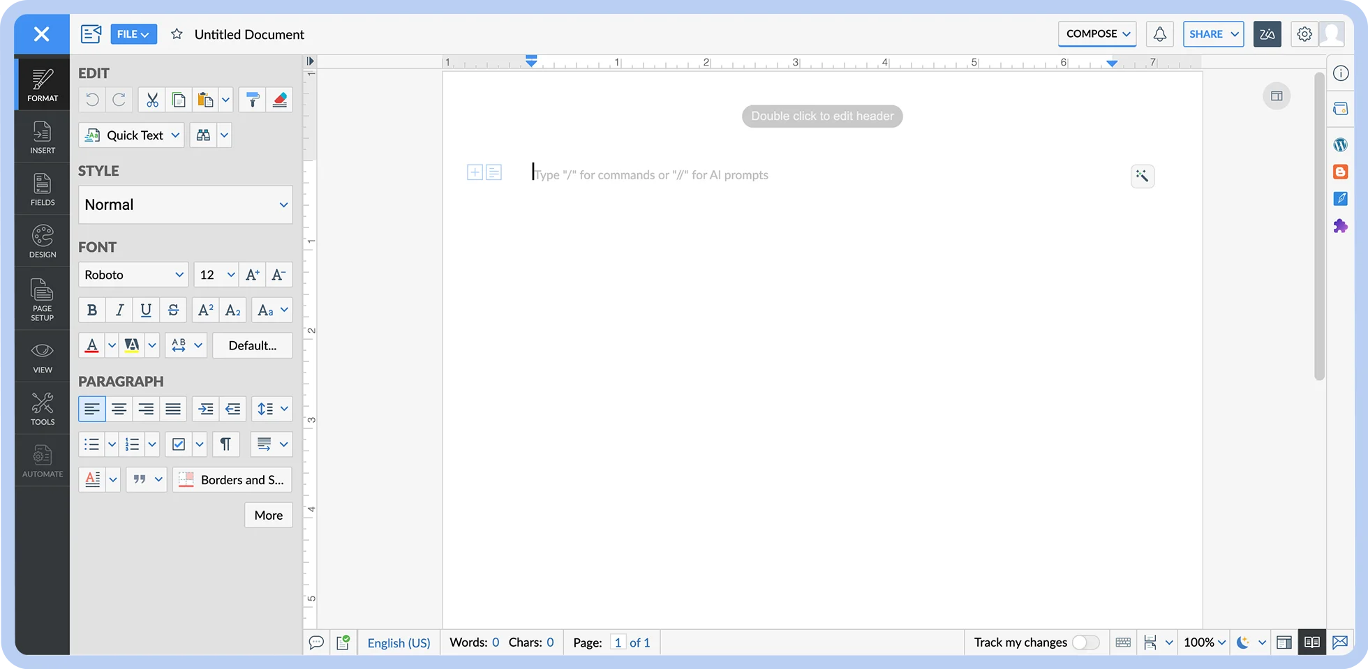 A screenshot of Zoho Writer.