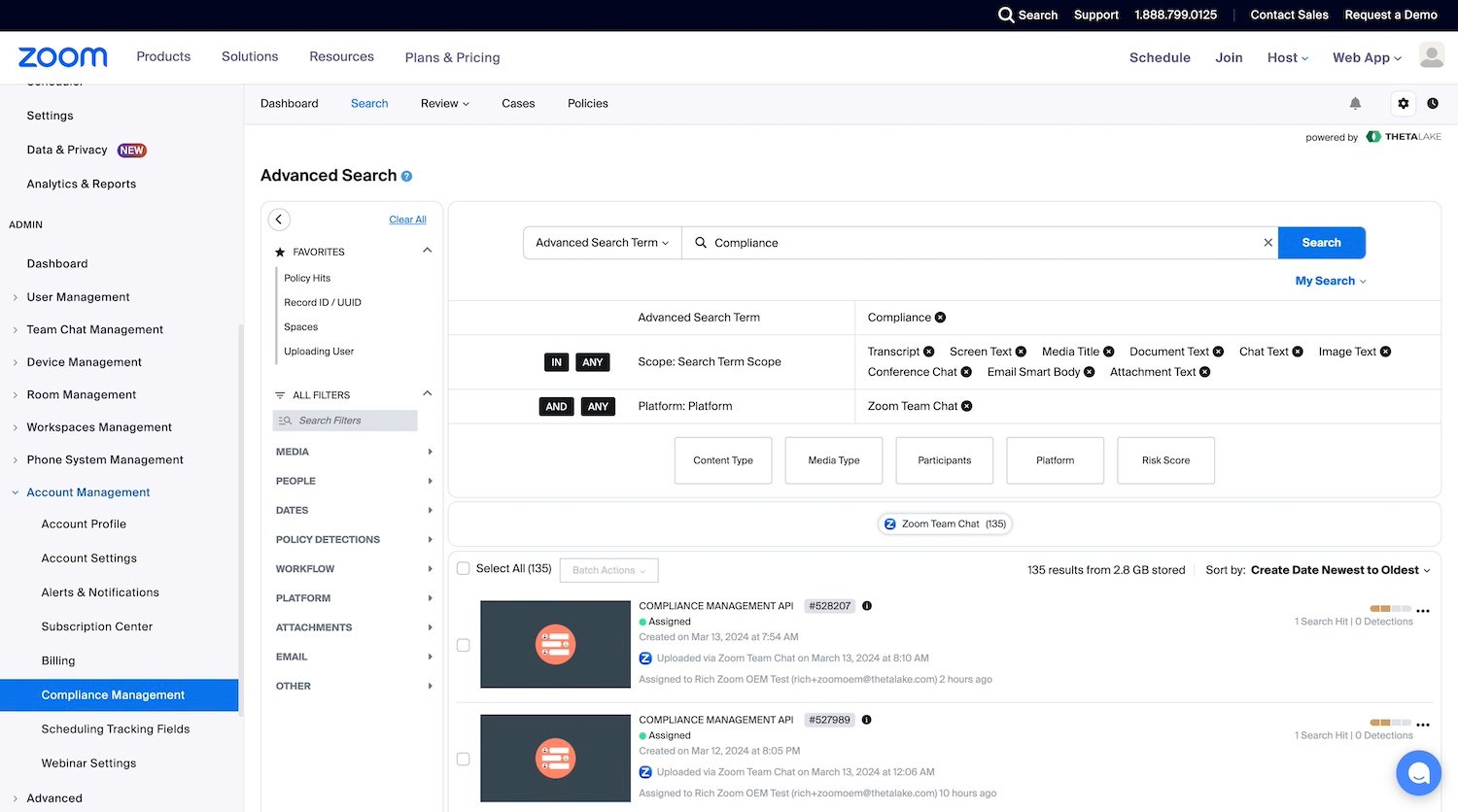 ferramentas de gestão da conformidade Zoom Compliance Manager