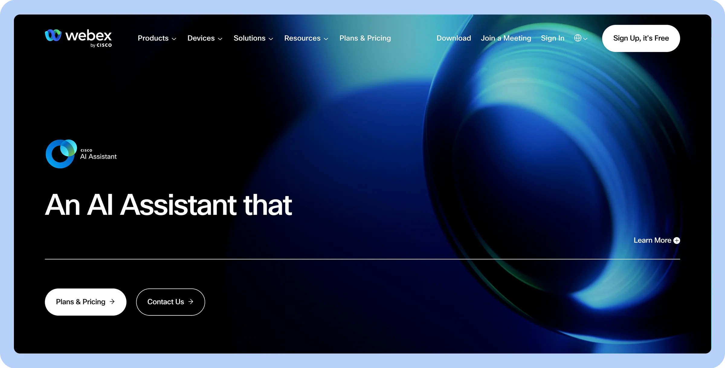 Stylized screenshot of Webex’s homepage.