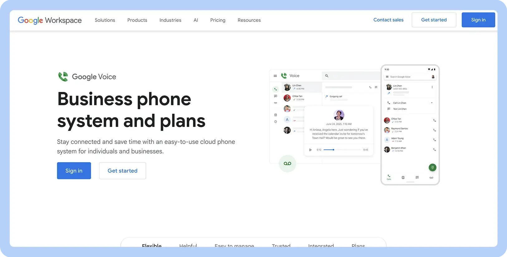 Screenshot of Google Voice landing page