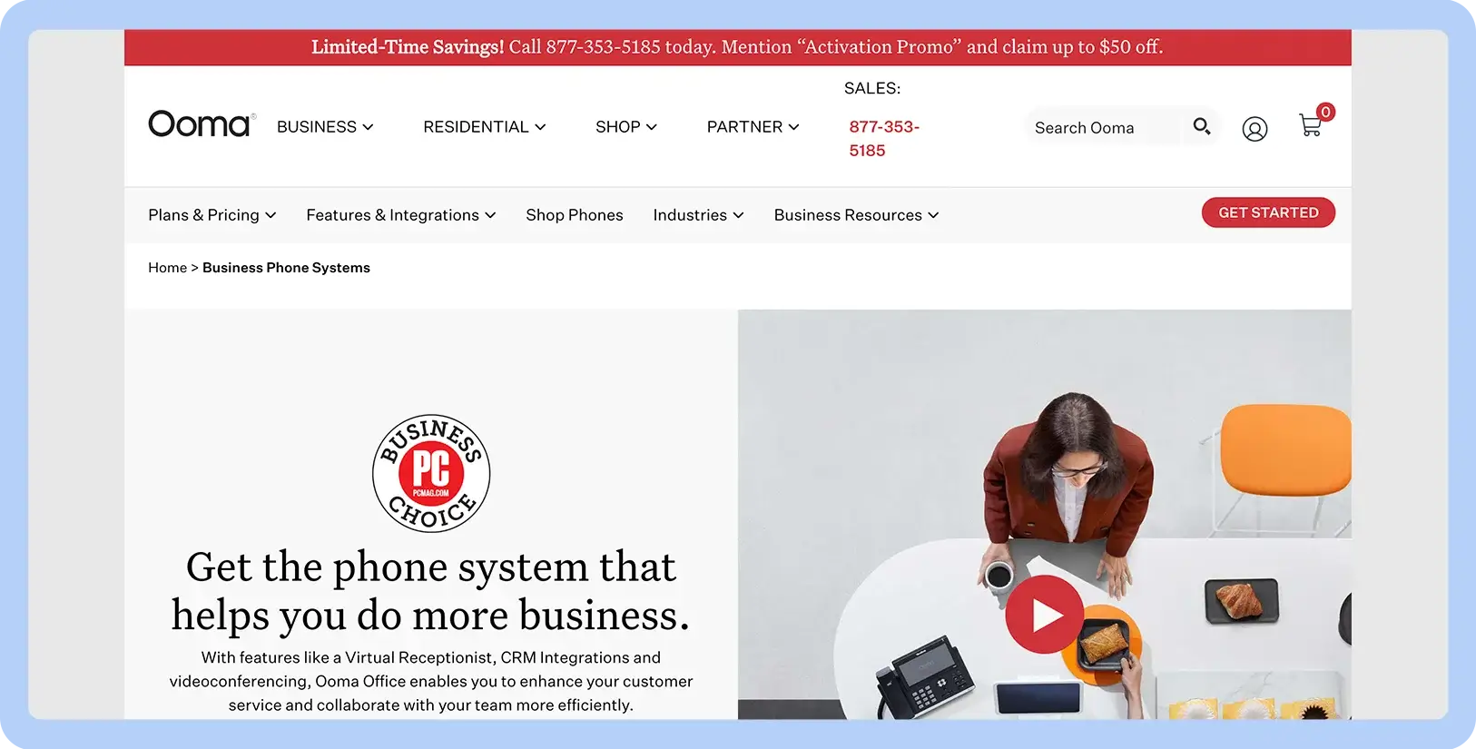 Screenshot of Ooma’s website