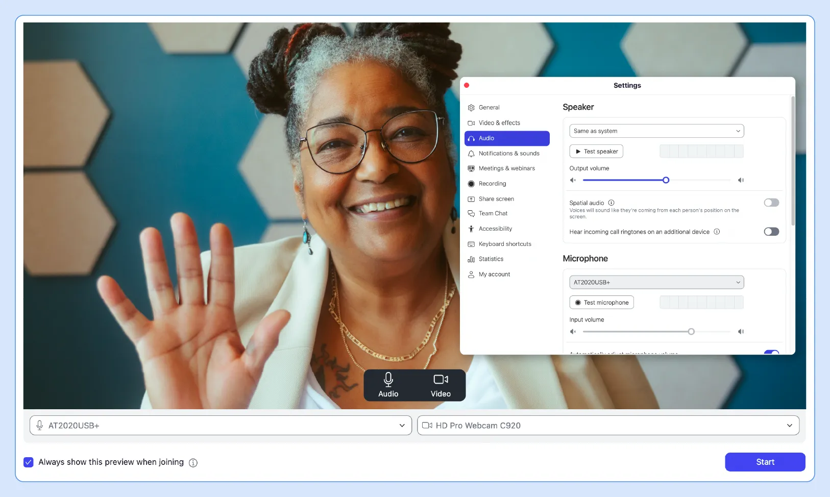 Camera and mic settings within Zoom