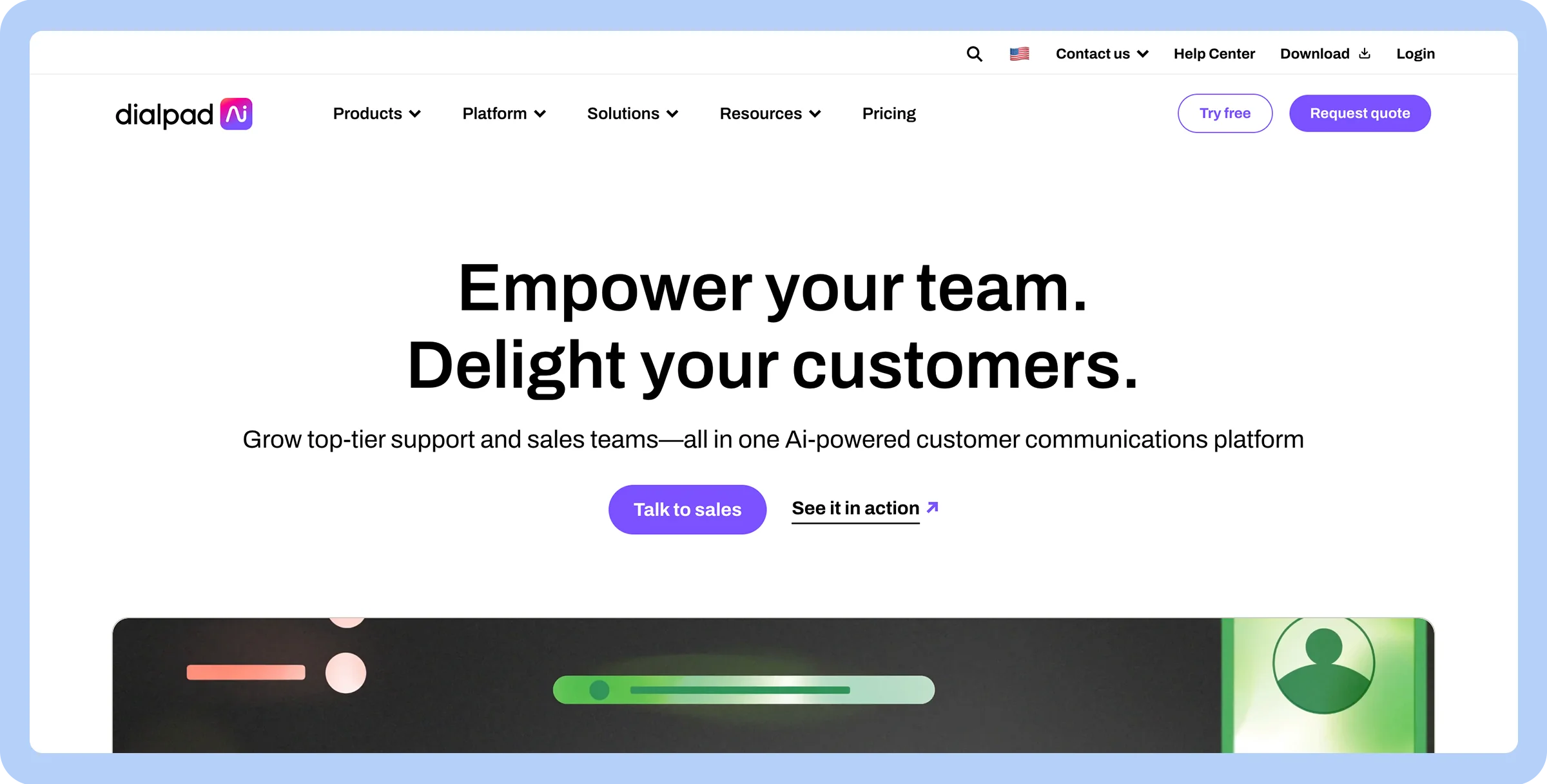 Stylized screenshot of Dialpad’s homepage.