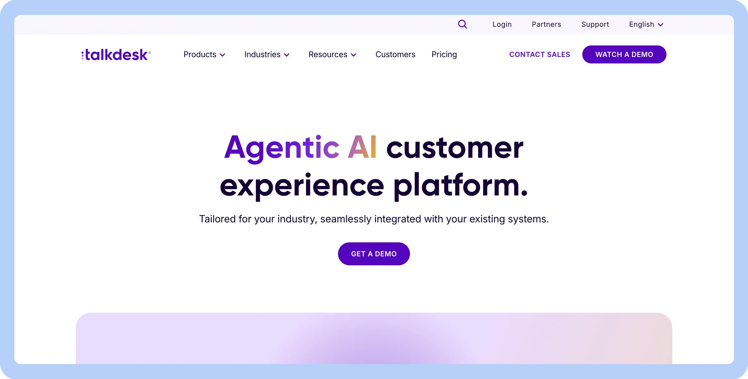 Stylized screenshot of Talkdesk’s home page.