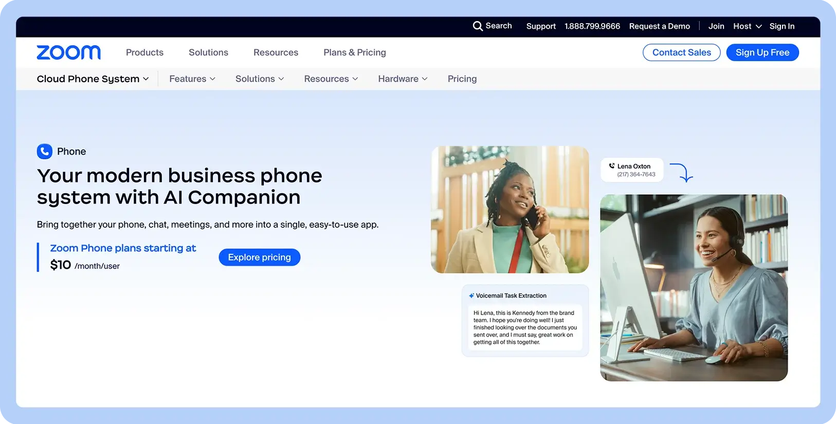 Screenshot of Zoom Phone landing page